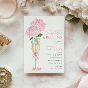 Convites Taça de Champanhe Pink Hydrangea Bubbles and Bloom
