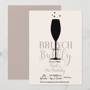 Convites Taça de Champanhe Preto Brunch & Bubbly Aniversári