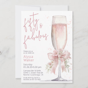 Convites Taca de Champanhe Rosa 50 & Fabuloso Aniversário d