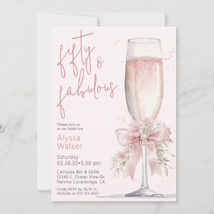 Convites Taca de Champanhe Rosa 50 & Fabuloso Aniversário d