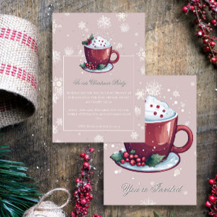 Convites Taça de Chocolate Quente Natal Rosa Rubor