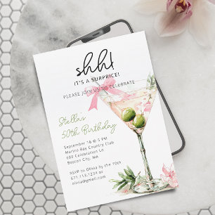 Convites Taça de Martini de Aquarela para Festa de Aniversá