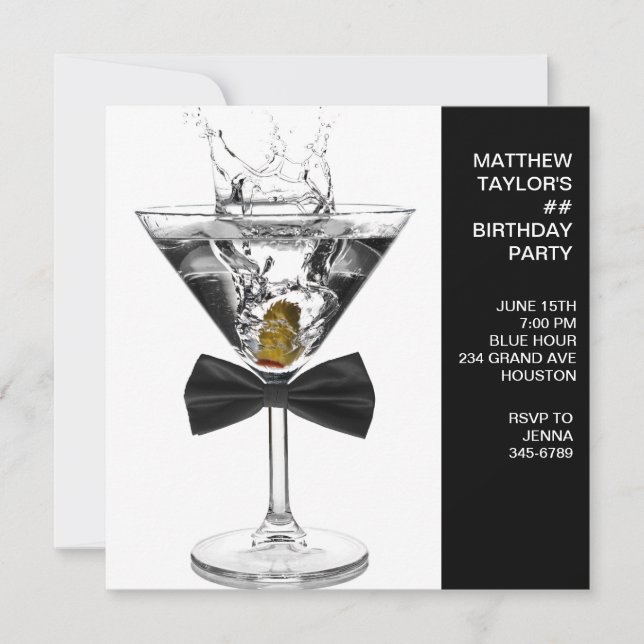 Convites Taça De Martini Para Homens Qualquer Número De Ani (Frente)