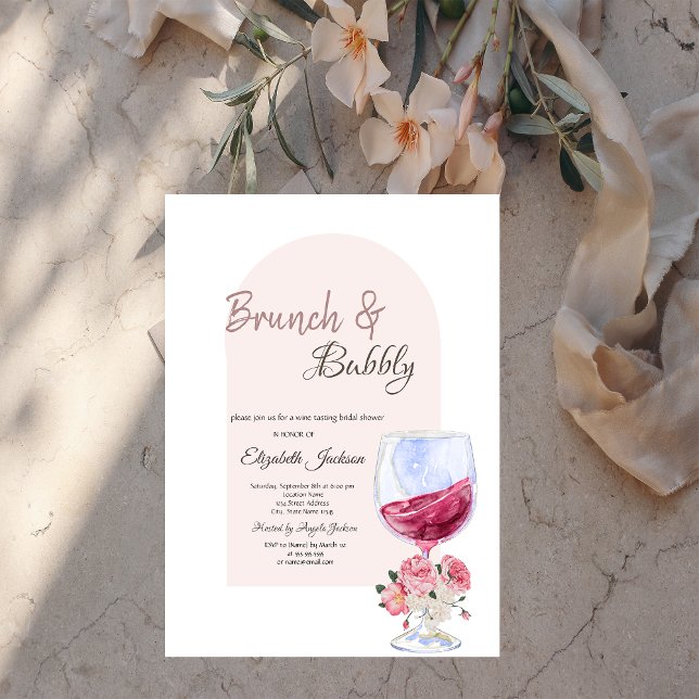 Convites Taça de Vinho Boho Flores Confetes Brunch & Espuma (Criador carregado)