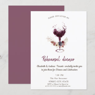 Convites Taça de vinho burgundy floral jantar de ensaio