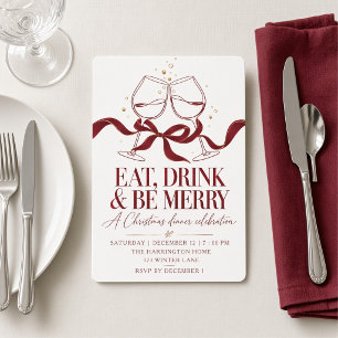 Convites Taca de vinho com laço burgundy para jantar de Nat