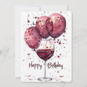 Convites Taça de Vinho de Aniversário Elegante Carta Aqua