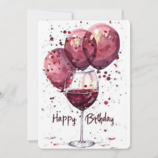 Convites Taça de Vinho de Aniversário Elegante Carta | Aqua