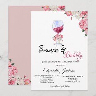Convites Taça de Vinho Floral Brunch & Bubbly Chá de Noiva