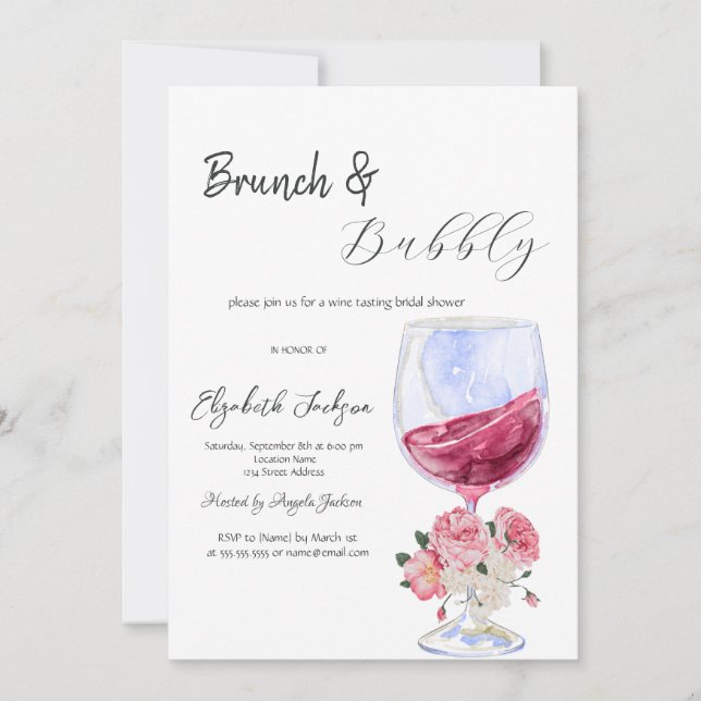 Convites Taça de Vinho Floral Brunch & Espumante (Frente)