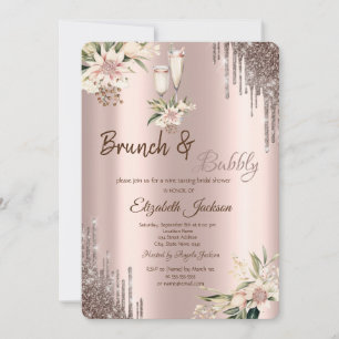 Convites Taça de Vinho Floral com Brilho Bridal Shower