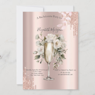 Convites Taça de Vinho Floral Rose Gold Drips Despedida de 
