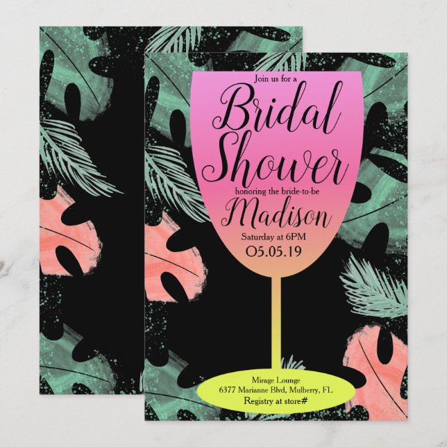 Convites Taca de vinho Ombre ChÃ¡ de noiva tropical (Frente/Verso)