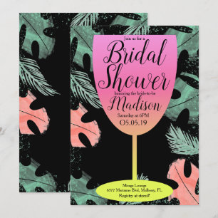 Convites Taca de vinho Ombre ChÃ¡ de noiva tropical