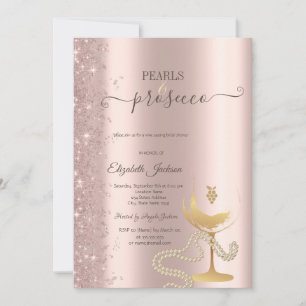 Convites Taça de Vinho Pérolas Brilho Dourado Rosa Choque d