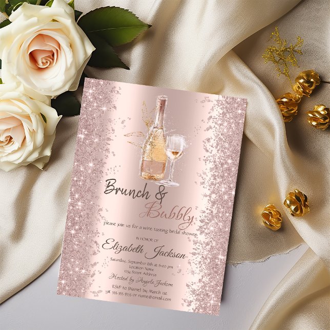 Convites Taça de Vinho Rose Gold Confete Chá de Noiva (Criador carregado)