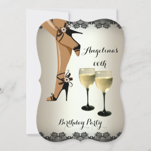 Convites Taça de Vinho Sapatos Pretos de Creme Aniversário 