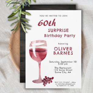 Convites Taça de Vinho Tinto Aniversário de 60 anos Festa S