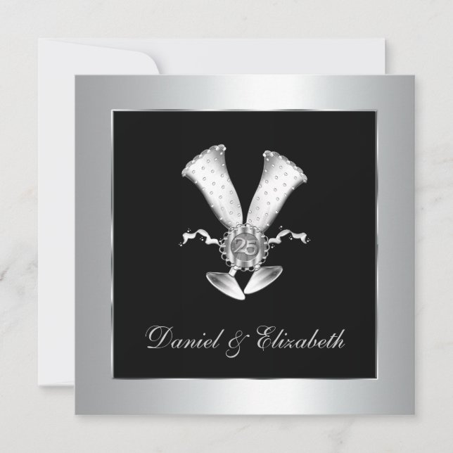 Convites Taças de Champanhe 25º Aniversário de Casamento (Frente)