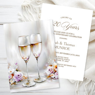 Convites Taças de Champanhe Elegantes 20º Aniversário de Ca
