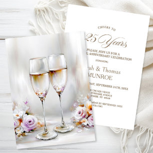 Convites Taças de Champanhe Elegantes Aniversário de 25 Ano