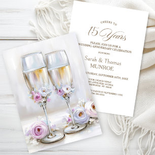 Convites Taças de Champanhe Florais Rosa 15º Aniversário