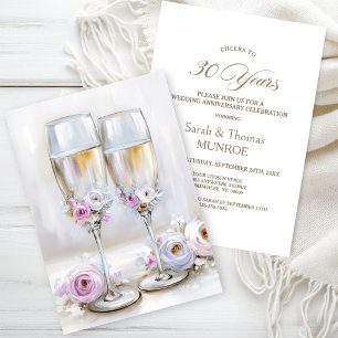 Convites Taças de Champanhe Florais Rosa 30º Aniversário
