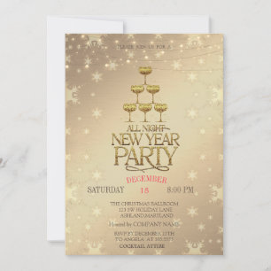 Convites Taças de Champanhe Natal Dourado