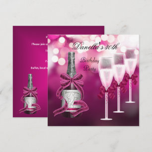 Convites Taças de Champanhe Rosa para 30º Aniversário