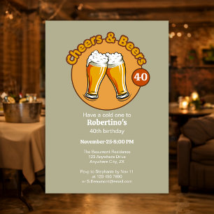 Convites Taças de Cheers & Beers Retro Masculinas 40º Anive