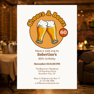 Convites Taças de Cheers & Beers Retro para Homens 60º Aniv