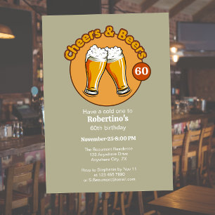 Convites Taças de Cheers & Beers Retro para Homens 60º Aniv