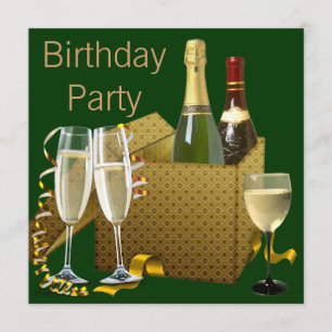Convites Taças de vinho champanhe Dourado Verde Aniversário