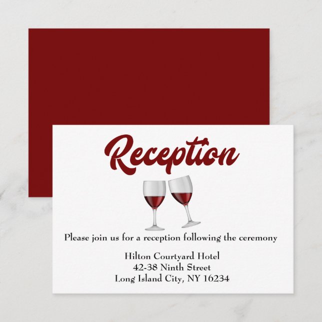 Convites Taças de vinho de casamento em Burgundy Vermelho (Frente/Verso)