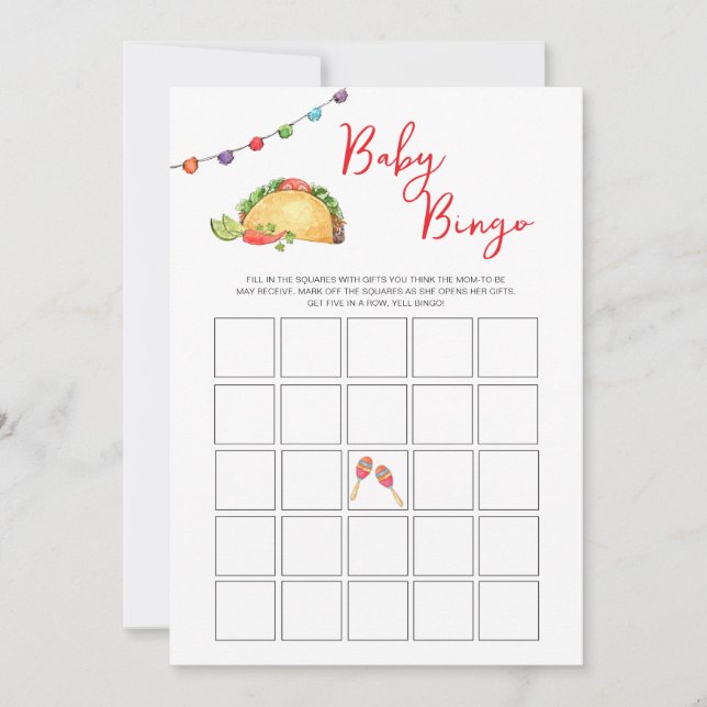 Convites Taco Baby Shower Bingo game (Frente)