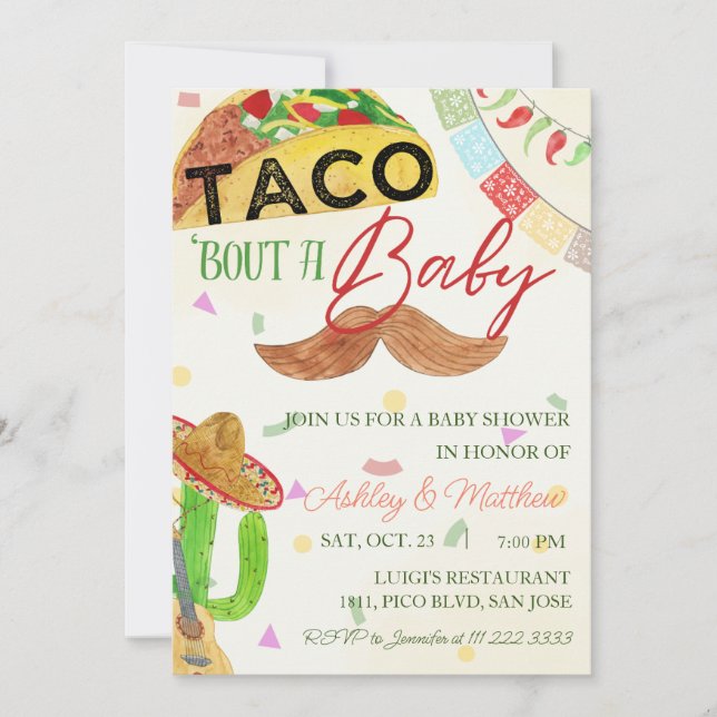 Convites Taco 'Bout A Baby Boy Fiesta Chá de fraldas Mexica (Frente)