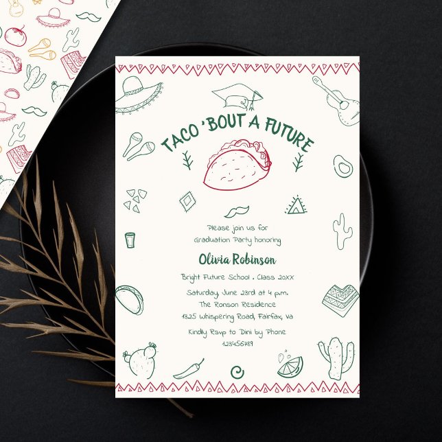 Convites Taco Bout a Future Fiesta Doodle Graduação (Criador carregado)