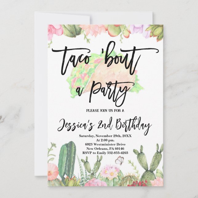 Convites Taco 'Bout a Party Birthday, Taco Aniversário (Frente)