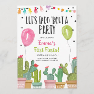 Convites Taco Bout a Party Girl Pink First Fiesta Birday