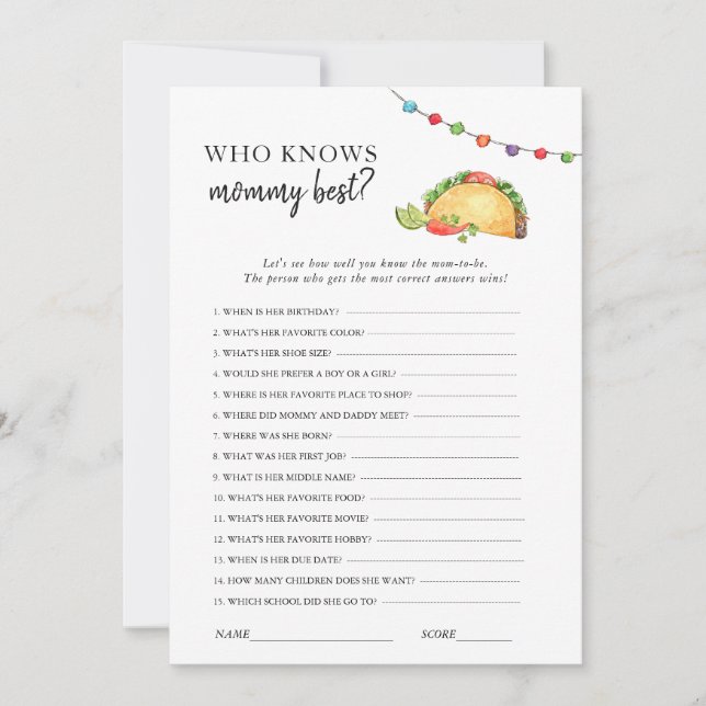 Convites Taco bout Baby Shower game  (Frente)