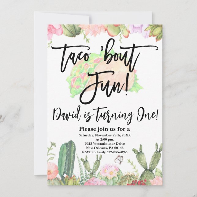 Convites Taco ’Bout Diversão, Taco ’Bout Diversão Cactus Pr (Frente)