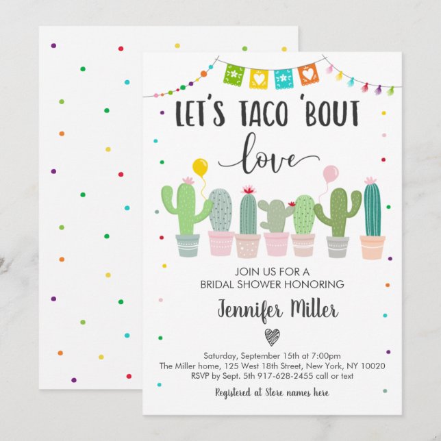 Convites Taco Bout Love Fiesta Cactus Chá de panela (Frente/Verso)