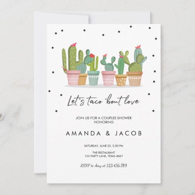 Convites Taco Bout Love Fiesta Casal Chá Invite Cactus (Frente)