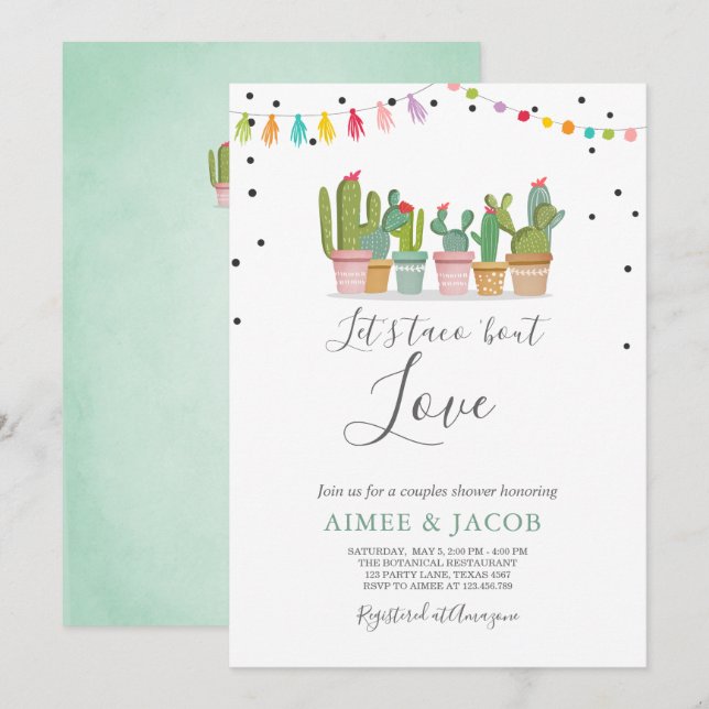 Convites Taco Bout Love Fiesta Casal Chá Invite Cactus (Frente/Verso)