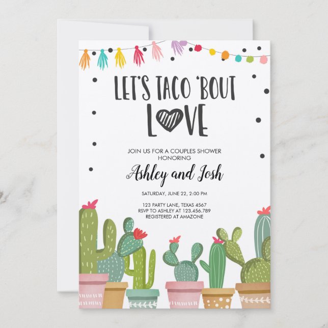 Convites Taco Bout Love Fiesta Casal Chá Invite Cactus (Frente)