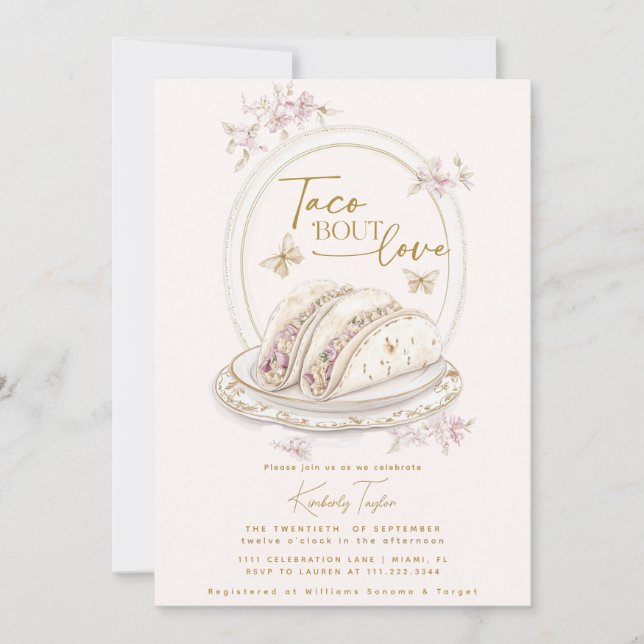 Convites Taco Bout Love Pink Chá de panela Fiesta (Frente)