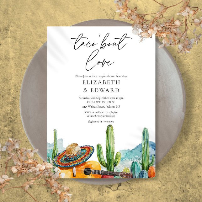 Convites Taco Bout Love Watercolor Casal Cactus Chá (Taco Bout Love Watercolor Cactus Couples Shower Invitation)