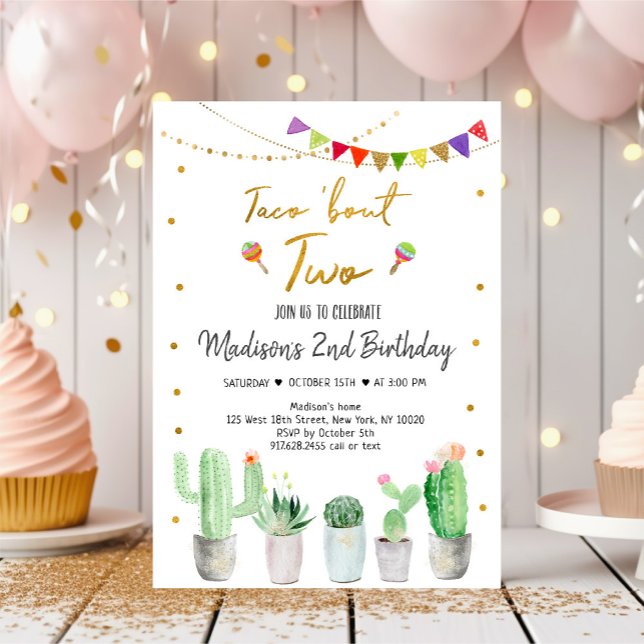 Convites Taco 'Bout Two Dourado Fiesta Birthday (Criador carregado)