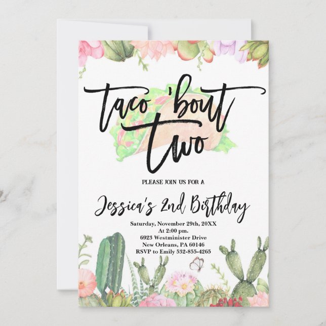 Convites Taco ’Bout Two Fiesta, Taco Segundo Aniversário (Frente)