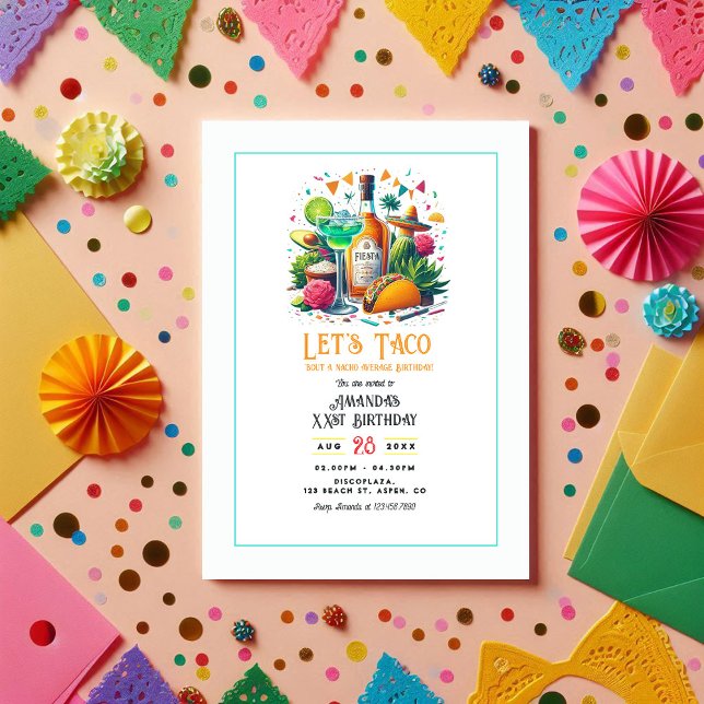 Convites Taco e Tequila Nacho Média Festa de aniversário Fi (Taco & Tequila Nacho Average Fiesta Birthday Party Invitation)